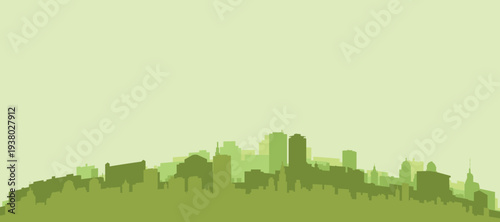 Green panoramic poster of the city skyline with solid background buildings on a hilly terrain of DUBLIN, IRELAND