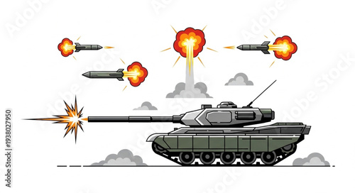 Military Tank Firing Missiles Illustration.