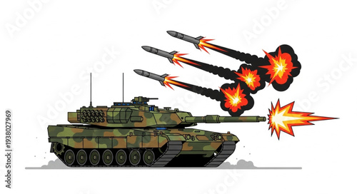 Military Tank Firing Missiles Illustration.