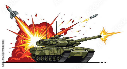 Military Tank Firing Missiles Illustration.
