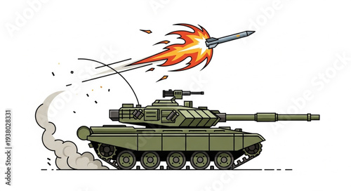 Military Tank Firing Rocket Launcher.