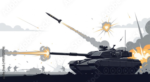 Military Tank Firing Rockets Illustration.