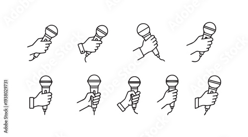 Hand Holding Microphone Icon SetMultiple Grips & Angles for Media & Performance
