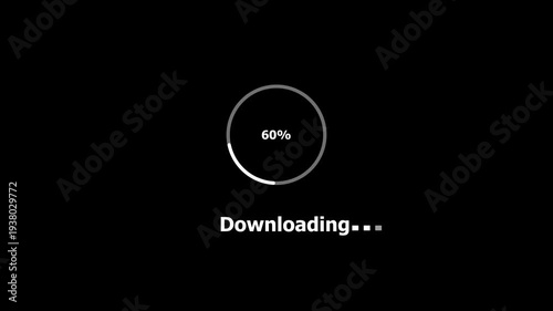 100% Circular Progress downloading Bar animation : White on Black Minimalist Loading Indicator concept 4K animation on black background.
