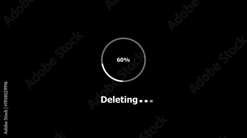 Deleting Progress Circle Animation on white Background . Data Erasing UI UX Interface .System Remove Loading Screen Concept 4K animation on black background.