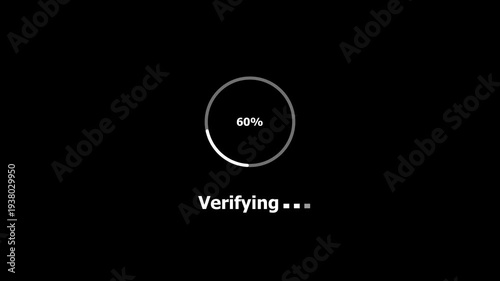 Animated abstract circle Verifying bar encrypting from 0 to 100%, designed for progress and transfer concepts. High quality 4K animation on black background.