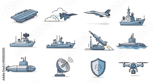 Military Vehicles and Equipment Icons.