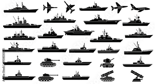 Military Vehicles and Equipment Silhouettes.