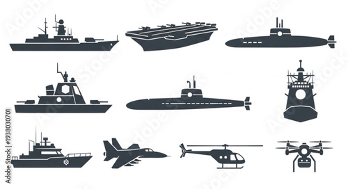 Military Vehicles Silhouettes Collection Navy.