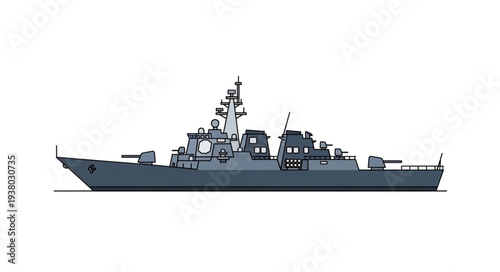 Military Warship Illustration Side View.