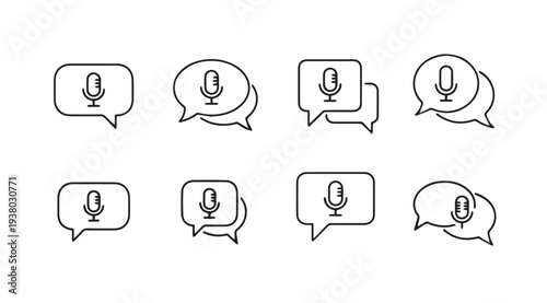 Microphone Speech Bubbles Icons Set Voice Chat and Audio Recording Symbols