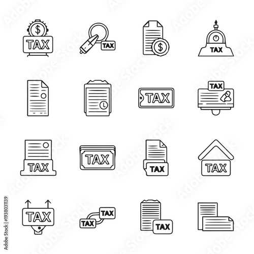 Tax Icons Collection: Finance Legal and Business Document Symbols