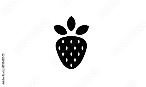 Simple Black Strawberry Fruit Icon on White Background