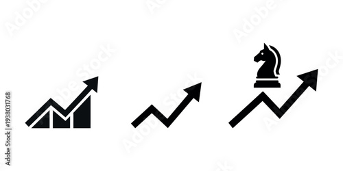 Silhouette of chess piece and graph arrows