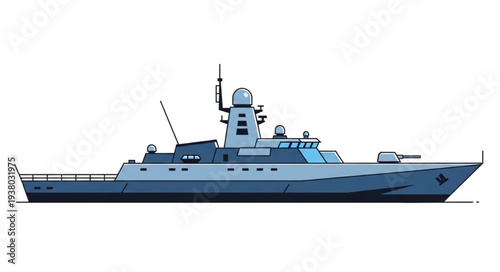 Modern Naval Warship Illustration Side View.