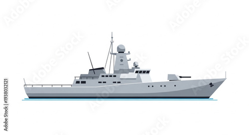Modern Naval Warship Side View.