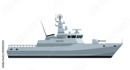 Modern Naval Warship Side View.