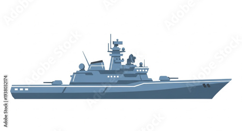 Modern Naval Warship Side View.