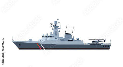Modern Naval Warship with Helicopter.