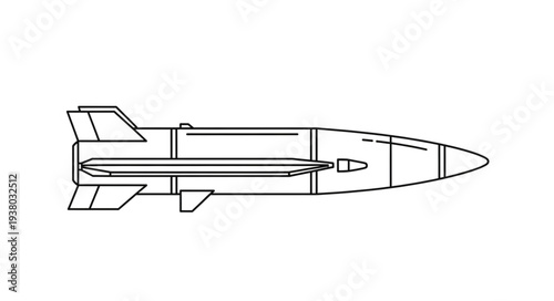 Missile Side View Illustration Outline.