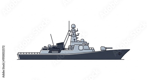 Modern Naval Destroyer Ship Illustration.