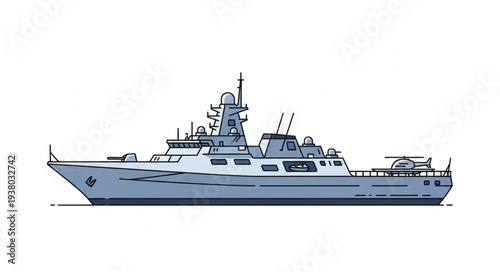 Modern Naval Warship Illustration Side View.