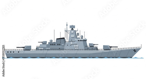 Modern Naval Warship Illustration Side View.