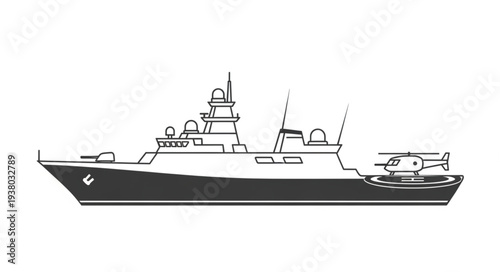 Modern Naval Warship Illustration Side View.