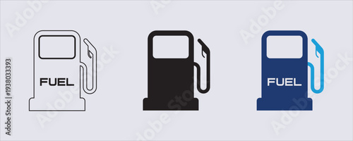 set of different types of gas pump, solid black icon of a fuel gas station