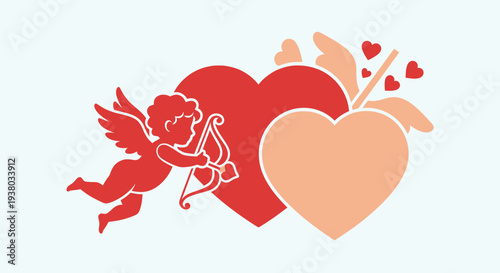 Cupid Shooting Arrow at Heart Illustration.