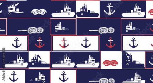 Nautical Icons in Grid Pattern Design.