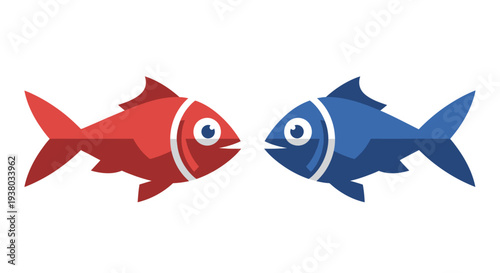 Two Cartoon Fish Facing Each Other.