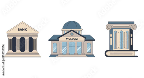 Illustration of Bank Museum and Library Buildings.