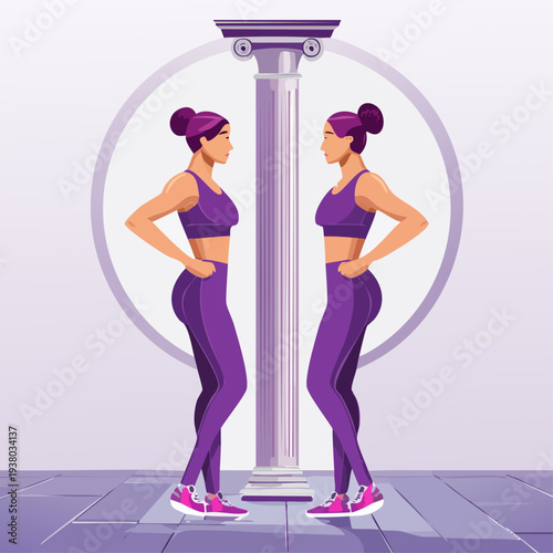 Woman Weighing on Scale Illustration Fitness.