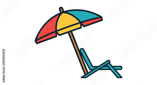 Colorful Beach Umbrella and Lounge Chair.