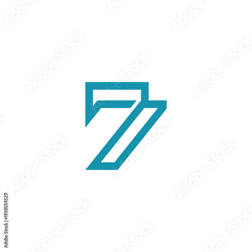 Minimalist abstract digital illustration of a stylized number seven logo in teal