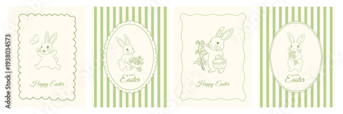 Easter hand drawn vintage greeting card set with bunny illustrations. Whimsical spring template for greeting cards, party invites and holiday posters.