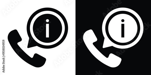 Clean icons of a telephone handset with an "i" information symbol. Perfect for call details, help desk inquiries, directory assistance, and communication FAQs.