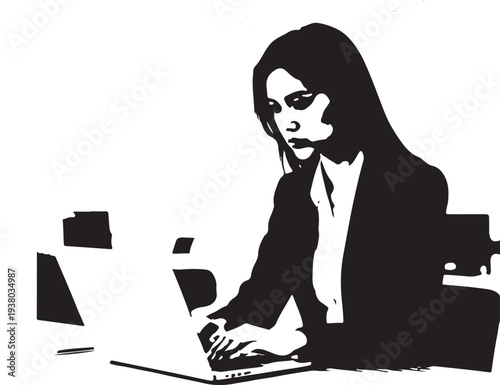Focused Businesswoman Wearing Glasses Working on Laptop in Modern Office