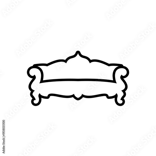 Black Outline Ornate Sofa Icon Vector Illustration