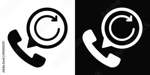 Modern vector icons showing a telephone receiver with a circular refresh arrow. Signifies redialing, call history, reconnecting, or updating communication status.