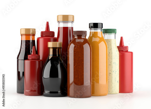 Group of sauce and condiment bottles condiments sauce bottles