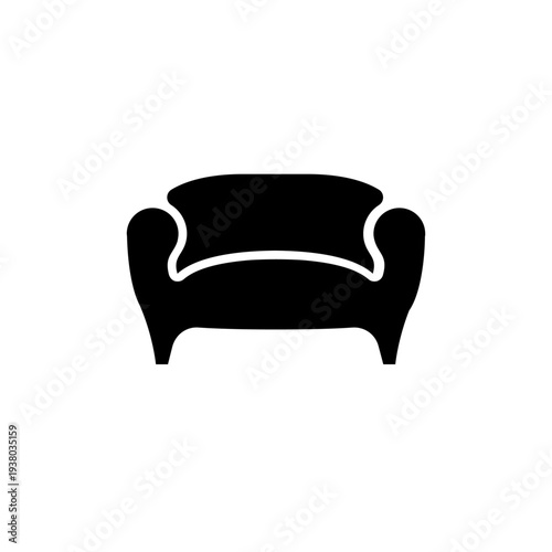 Black Sofa Armchair Silhouette Icon on White Background