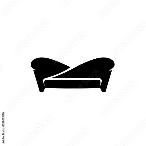 Modern Curved Sofa Silhouette Icon for Interior Design and Home Furniture Logo
