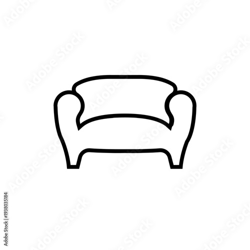 Armchair Icon. Black and White Outline Illustration of a Single Lounge Chair