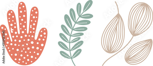 Abstract Hand-Drawn Coral and Seaweed Vector Set Featuring Colorful Marine Botanical Shapes in Flat Minimalist Ocean Illustration Style