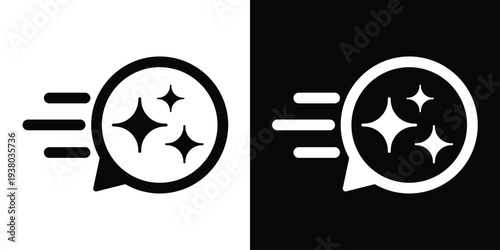 Vector flat icon showing a fast-moving bubble containing shining stars or sparkles. Represents express cleaning services, magic speed, premium quality, or instant polishing results.