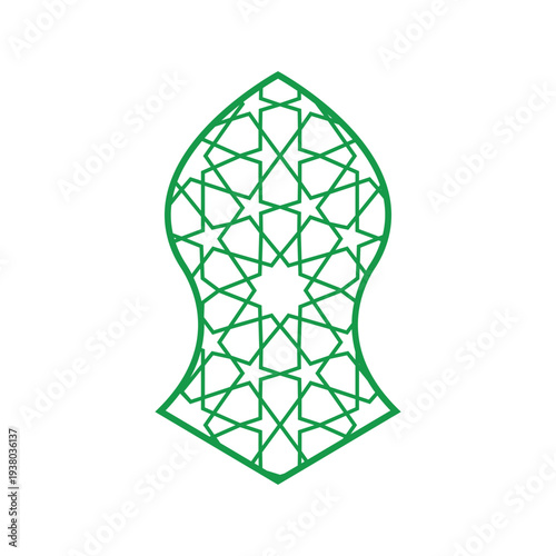 Prophet muhammad nalain shareef/pak naksh green outline in Islamic geometric pattern vector design on white background
