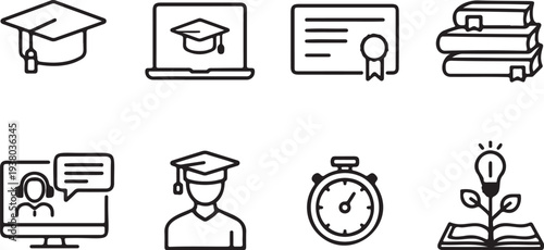 Environmentally conscious line icons depicting green energy, renewable resources, and sustainability initiatives.