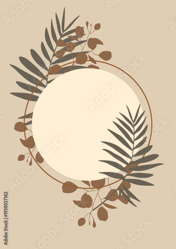 Botanical background with decorative floral circular frame 